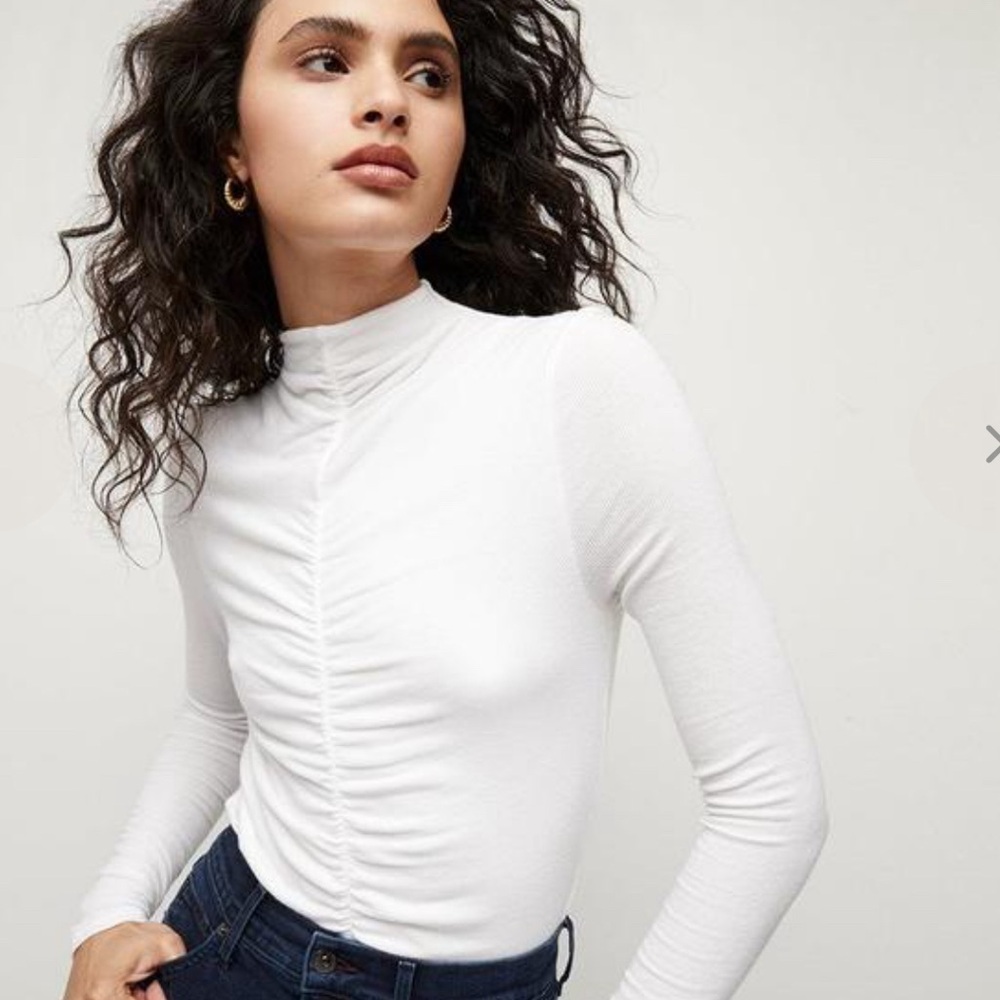 Veronica Beard Theresa Ruched White Soft Turtleneck Size: L